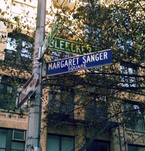 Margaret Sanger Square, at the corner of Mott and Bleecker Streets.